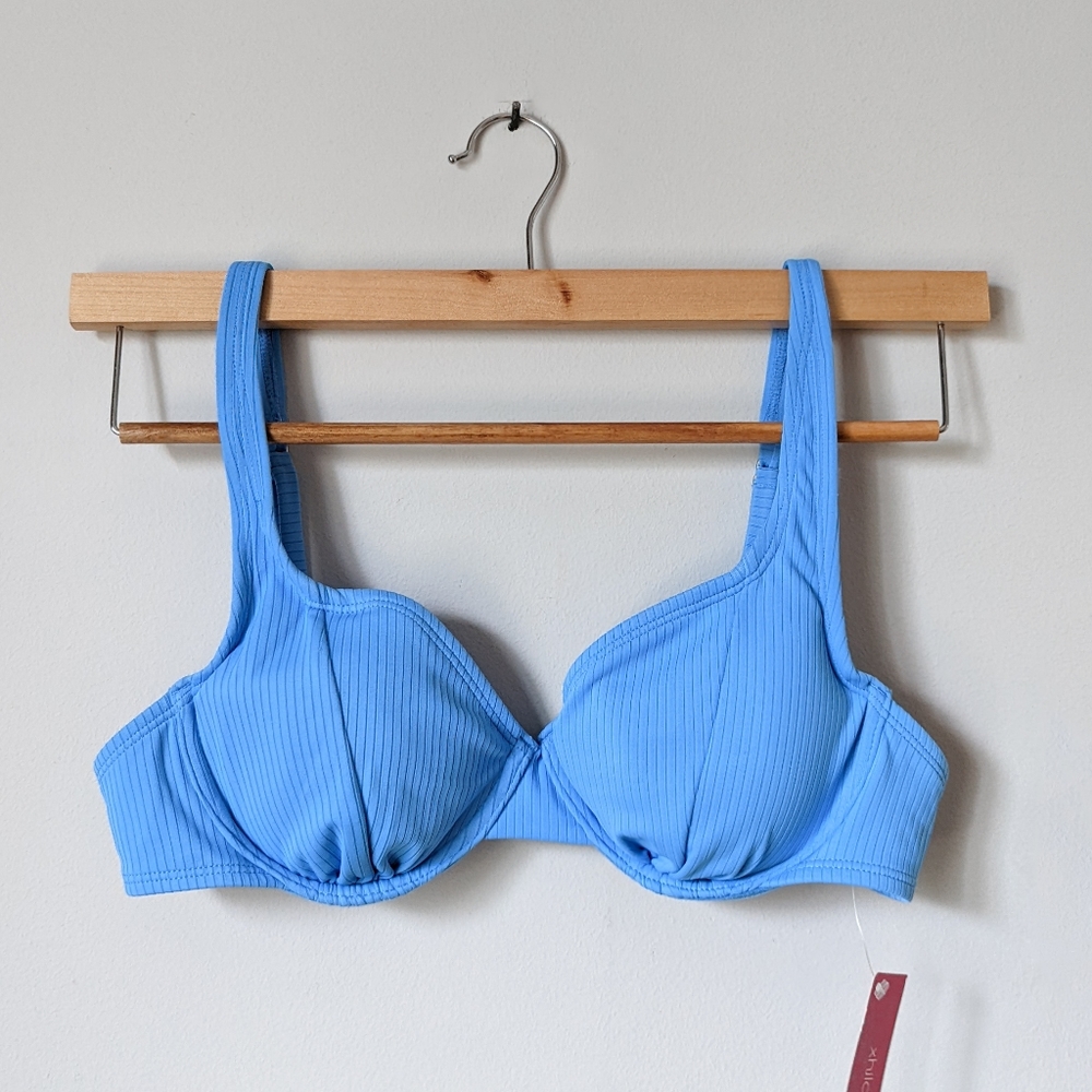 NWT Ribbed Underwire Bikini Top - Blue, Juniors' Large